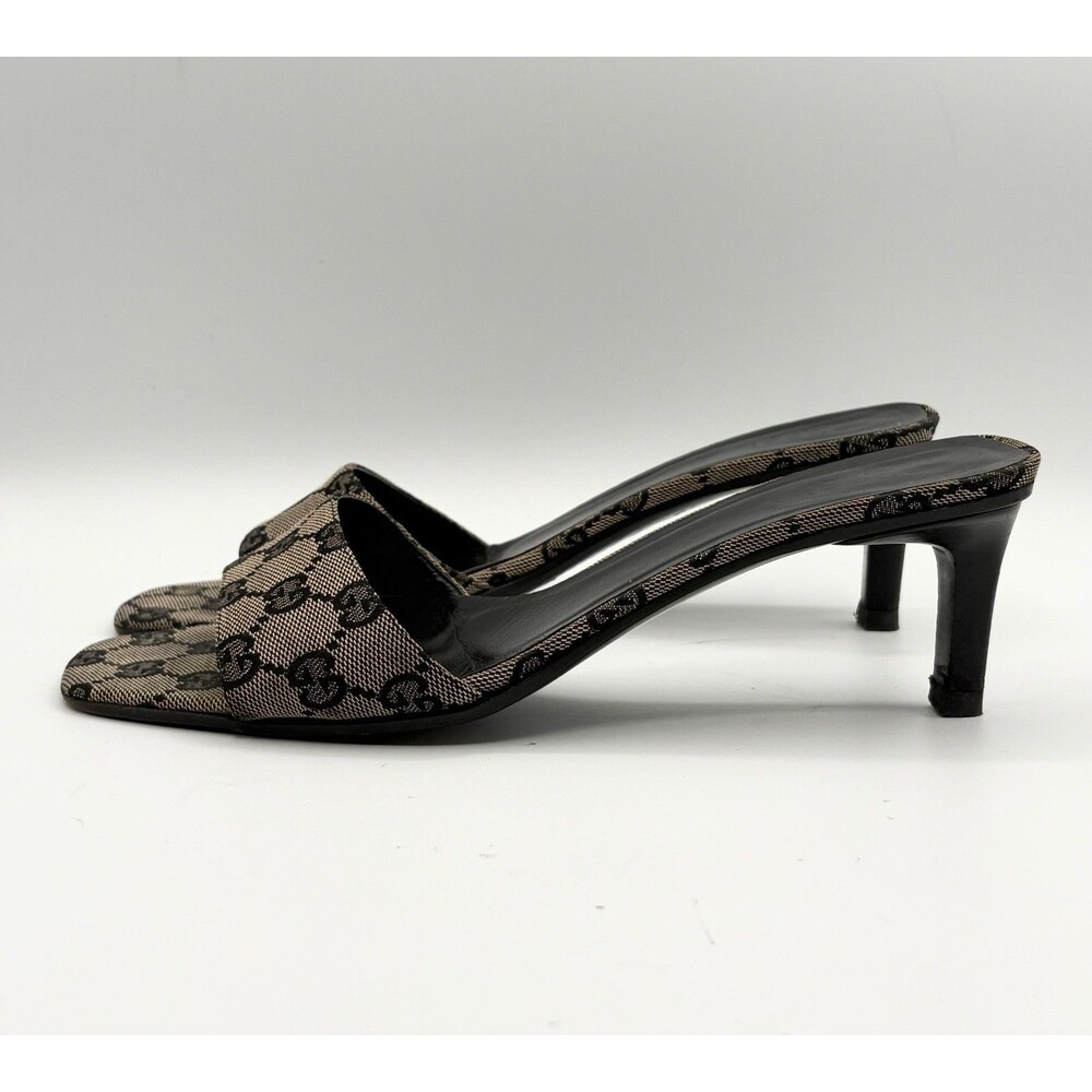Gucci Monogram Canvas Kitten Heels Grey/Black Vintage Mules Y2K Sz US 8.5 - Picture 3 of 12